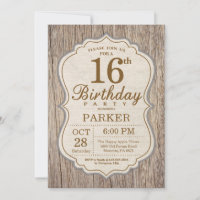Rustique 16e anniversaire Invitation Bois