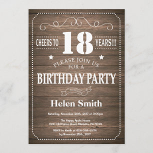 Rustique 18e anniversaire Invitation Vintage Retro