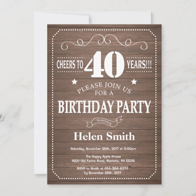 Rustique 40e anniversaire Invitation (Devant)