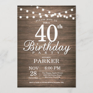 Rustique 40e anniversaire Invitation String éclats