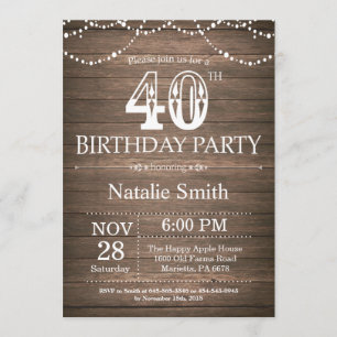 Rustique 40e anniversaire Invitation String lumièr