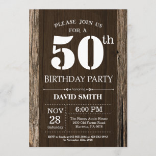 Rustique 50e anniversaire Invitation Bois Vintage
