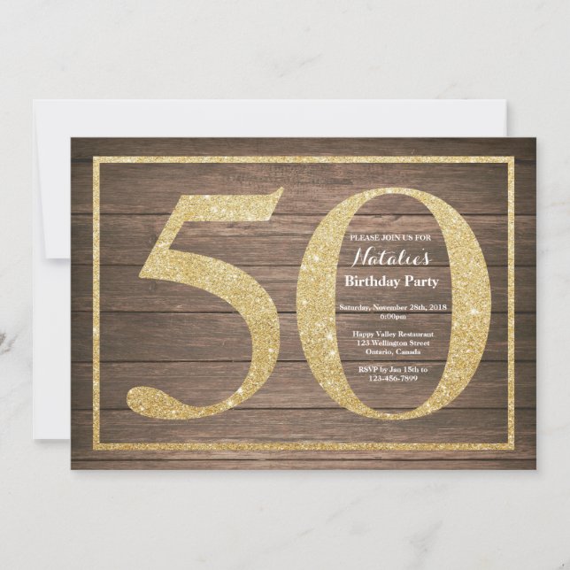 Rustique 50e anniversaire Invitation Parties scint (Devant)