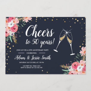 Rustique 50e anniversaire Mariage Invitation Flora