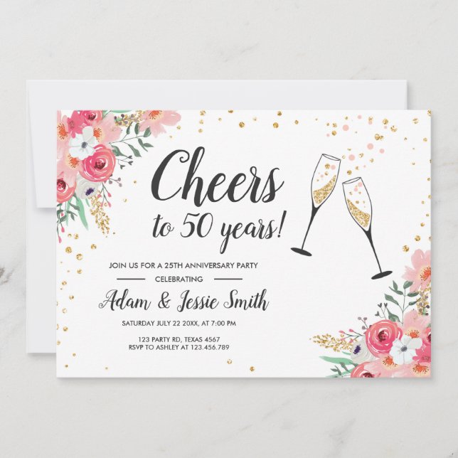 Rustique 50e anniversaire Mariage Invitation Flora (Devant)