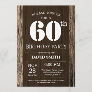 Rustique 60e anniversaire Invitation Bois Vintage
