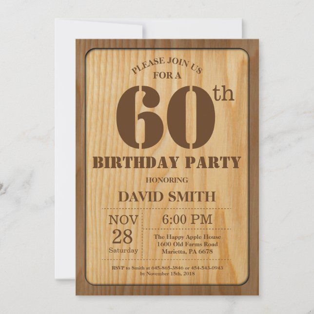 Rustique 60e anniversaire Invitation Bois Vintage (Devant)