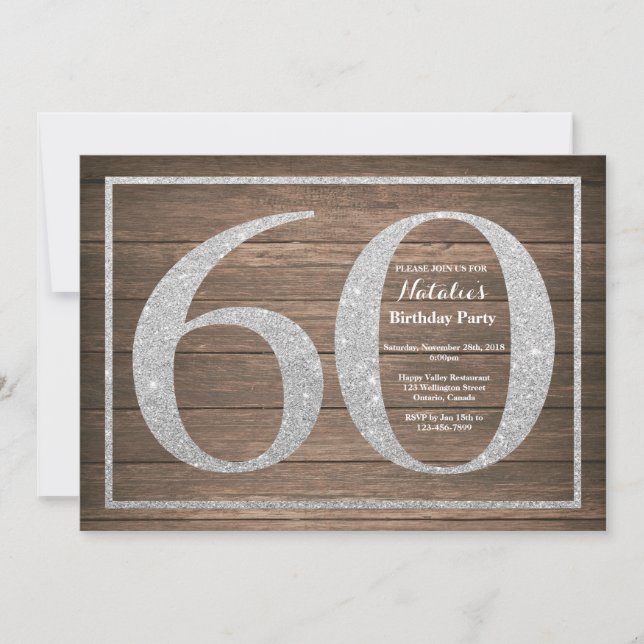 Rustique 60e anniversaire Invitation Parties scint (Devant)