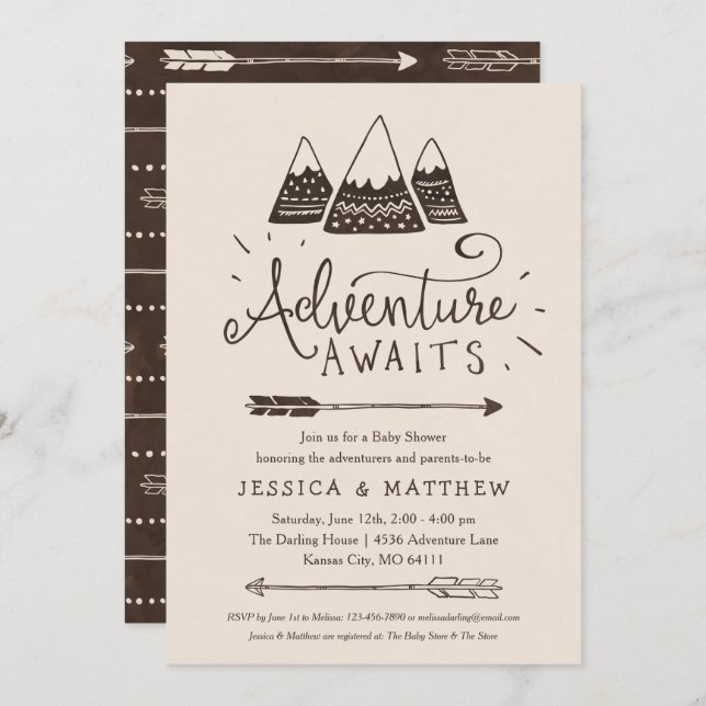 Rustique "Adventure Await" Baby Shower Invitations (Devant / Derrière)