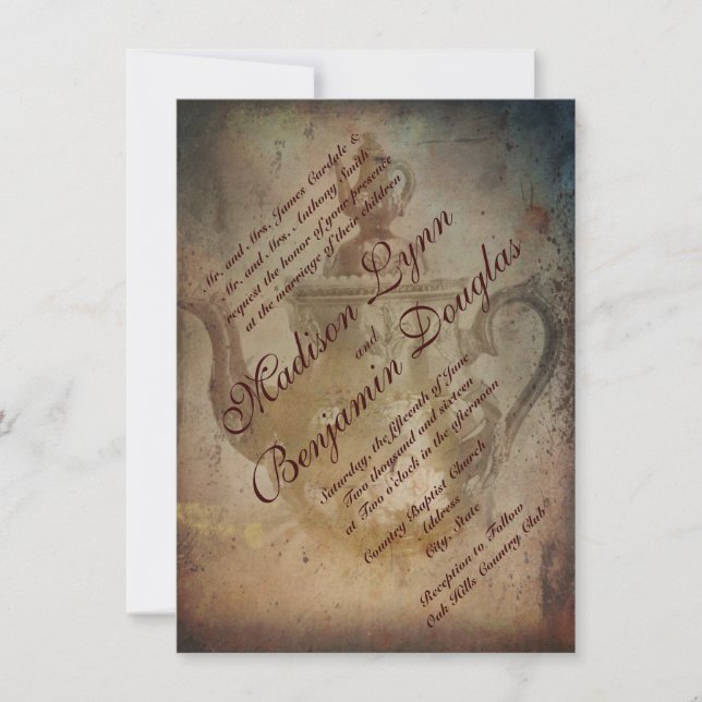 Rustique Antique Anglais Teapot Mariage Invitation (Devant)