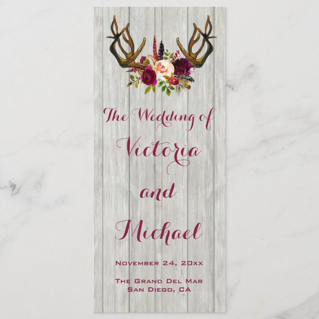 Rustique Antler programme de mariage de bois flora (Devant)