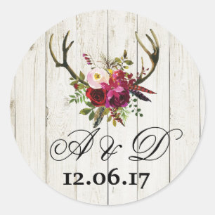 Rustique Antlers Bois Floral Étiquette