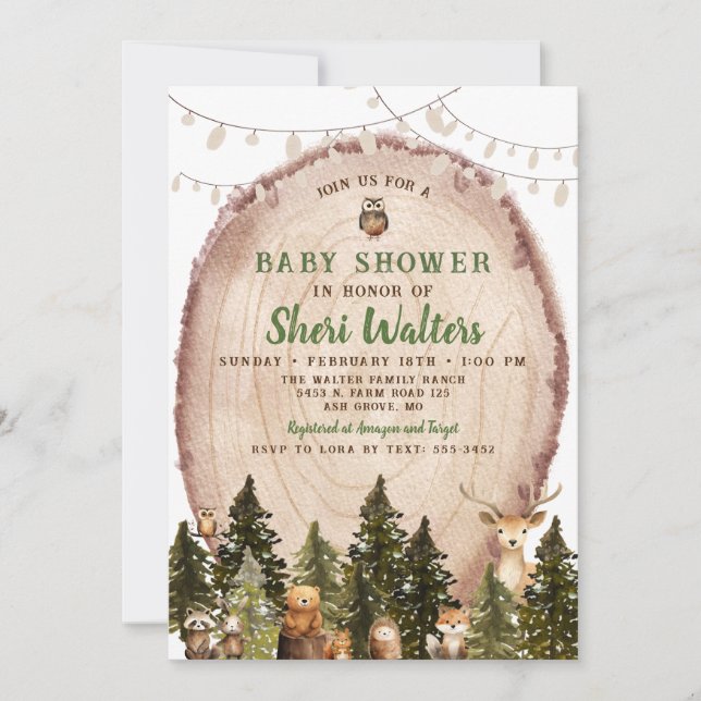 Rustique Aquarelle Bois Baby shower Invitation (Devant)