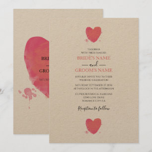 Rustique Aquarelle Heart Wedt Invitations