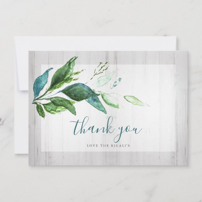Rustique Aquarelle Verdure Merci Cartes (Devant)
