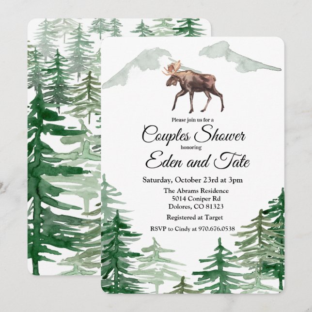 Rustique Arbre Moose Couples Douche Invitation (Devant / Derrière)