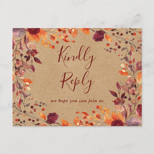 Rustique Automne Chanson Demande RSVP Carte Postal (Devant)