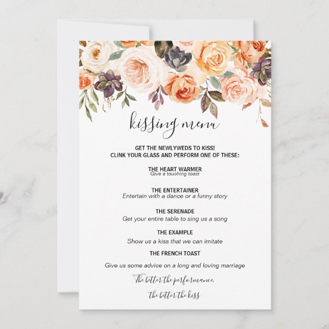 Rustique Automne élégant Floral Kissing Menu (Devant)