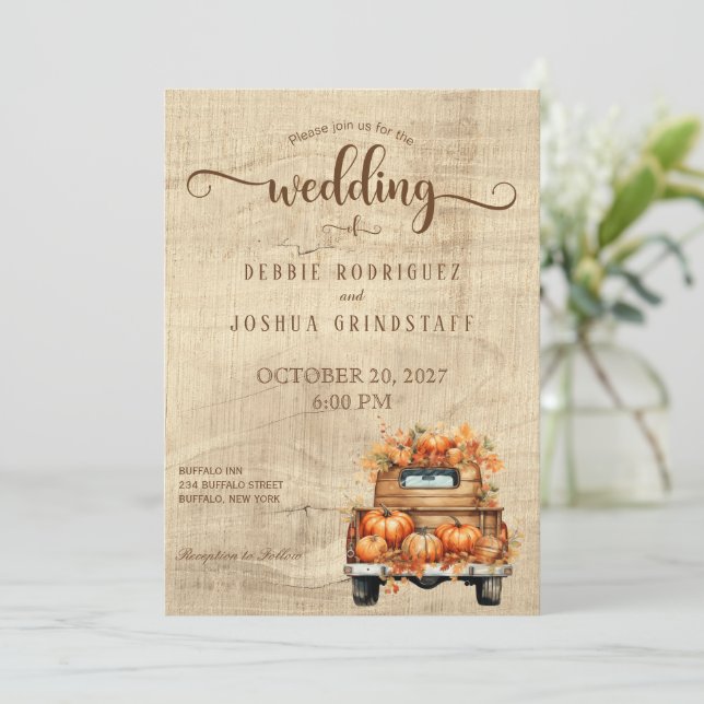 Rustique Automne Faire-part de mariage Camion Auto (Debout devant)