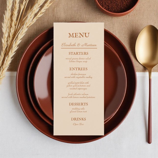 Rustique Beige Terra Cotta Automne Menu Mariage (Créateur téléchargé)