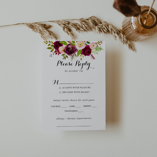 Rustique Blush Bourgogne Mariage Menu Choix RSVP (Créateur téléchargé)