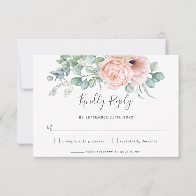 Rustique Blush Floral Greenery Wedding Carte RSVP (Devant)