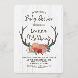 Rustique Boho Deer Antlers Baby shower Invitation