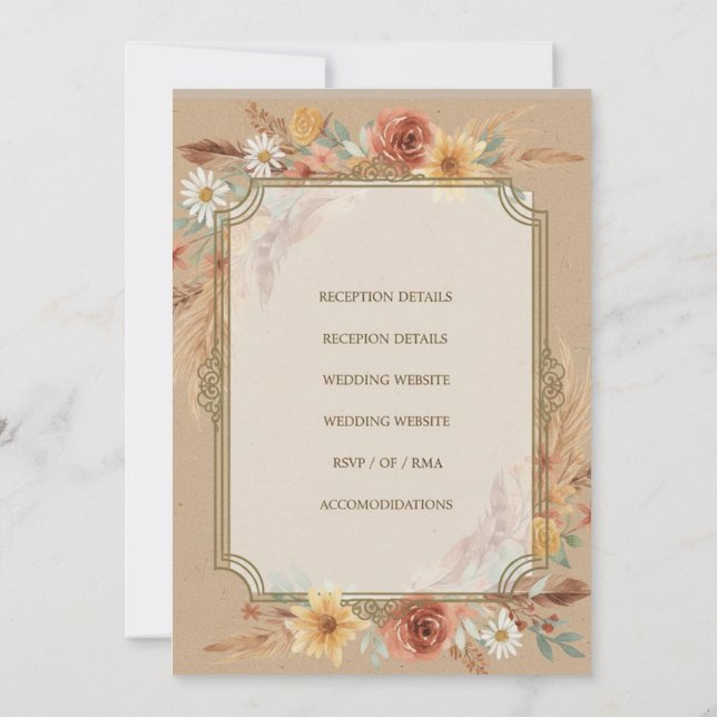 Rustique Boho Faire-part de mariage (Dos)