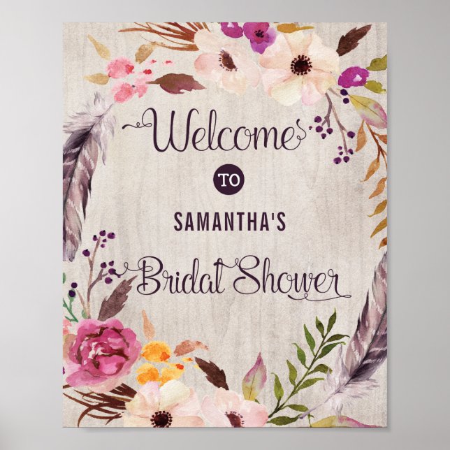 Rustique Boho Floral Welcome Poster Fête des marié (Devant)
