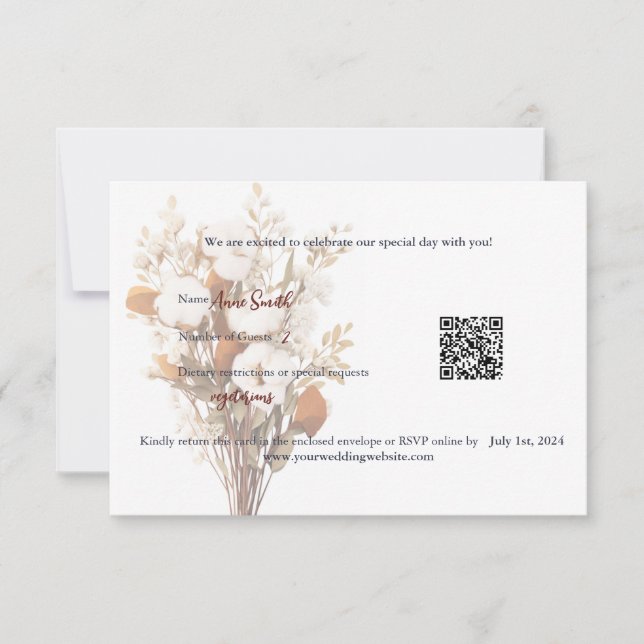 Rustique Boho Mariage mariage carte RSVP (Devant)