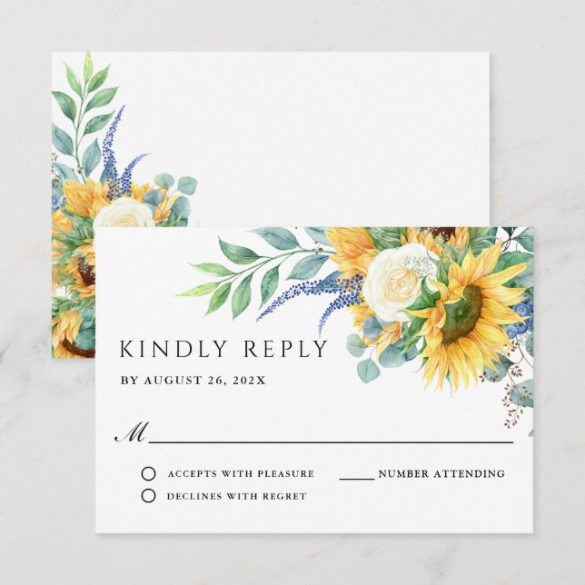 Rustique Boho Sunflowers Mariage RSVP (Devant / Derrière)