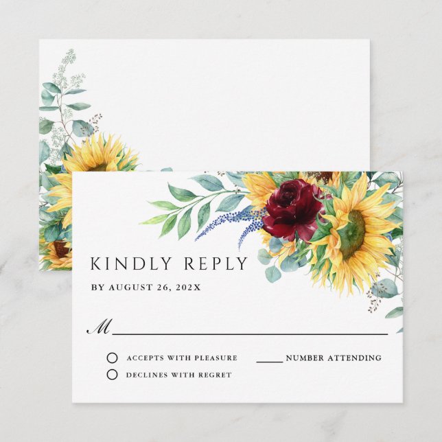 Rustique Boho Sunflowers Mariage RSVP (Devant / Derrière)