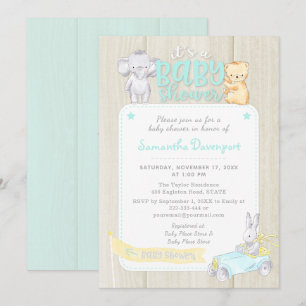 Rustique Bois Bébé Animaux Douche Invitation Men