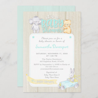 Rustique Bois Bébé Animaux Douche Invitation | Men