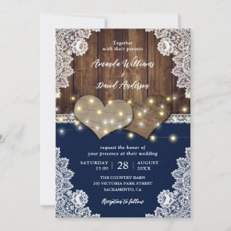 Rustique Bois Burlap Dentelle Marine Invitations d