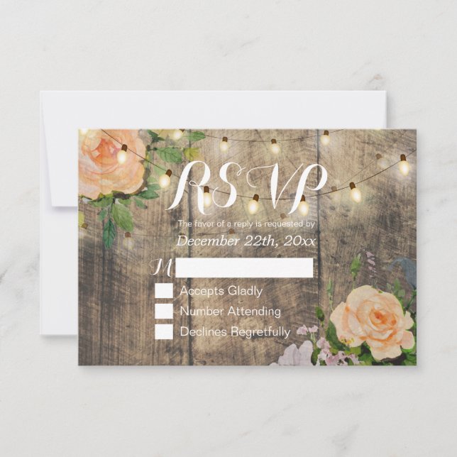 Rustique Bois Floral String Lumière Mariage RSVP R (Devant)