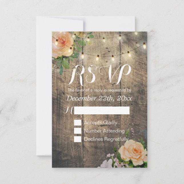 Rustique Bois Floral String Lumière Mariage RSVP R (Devant)