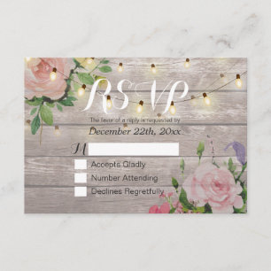 Rustique Bois Floral String Lumière Mariage RSVP R