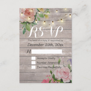 Rustique Bois Floral String Lumière Mariage RSVP R