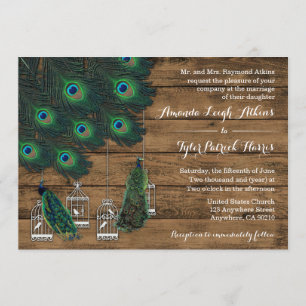 Rustique Bois Peacock Plumes Mariage Invitations