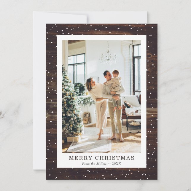 Rustique Bois Photo Joyeuses Cartes de Noël (Devant)