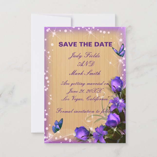 Rustique Bois Purple Floral Enregistrer La Carte D (Devant)