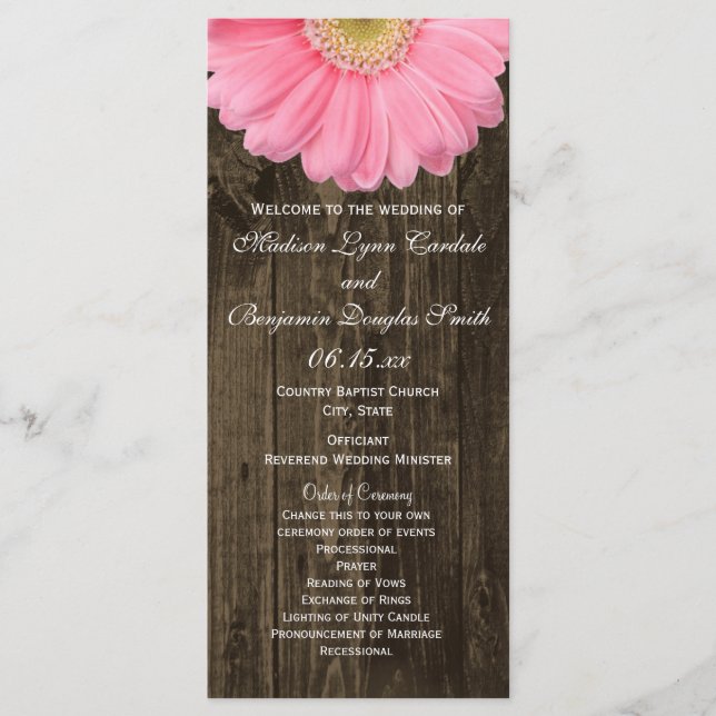 Rustique Bois rose Gerber Daisy Programmes de mari (Devant)