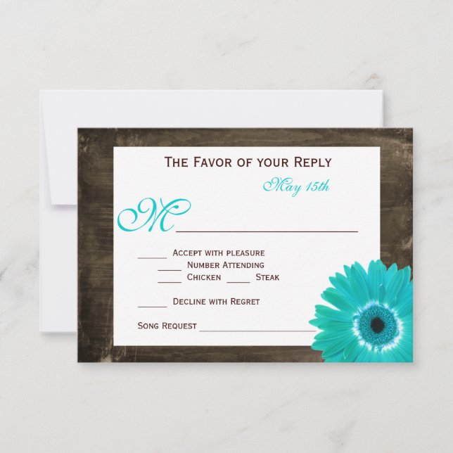Rustique Bois Turquoise Gerber Daisy Mariage Carte (Devant)