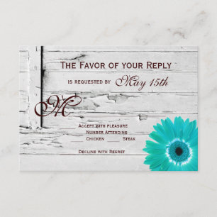 Rustique Bois Turquoise Gerber Daisy Mariage Carte
