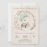 Rustique Botanique Teddy Bear Invitation Anniversa
