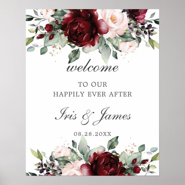 Rustique Bourgogne Blush Floral Mariage Affiche de (Devant)