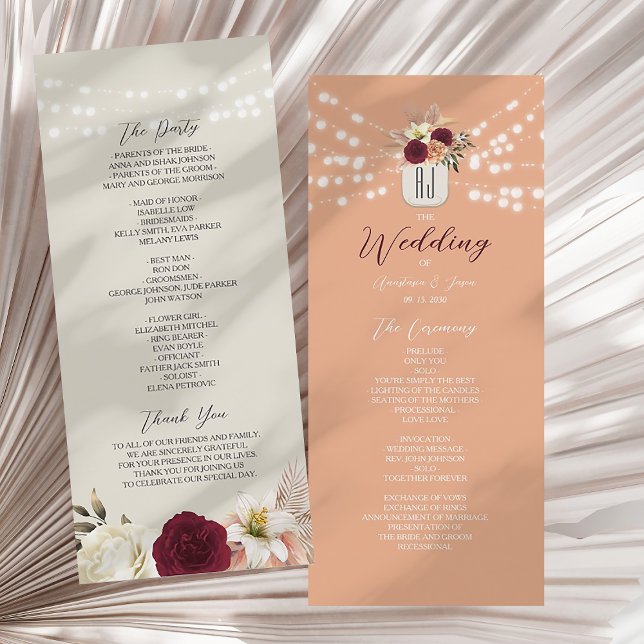 Rustique Bourgogne Floral Wedding Programme (Créateur téléchargé)