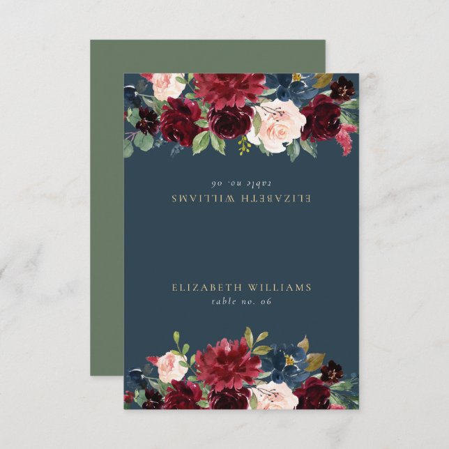 Rustique Bourgogne & Marine Bleu Nom d'hôte Carte  (Devant / Derrière)