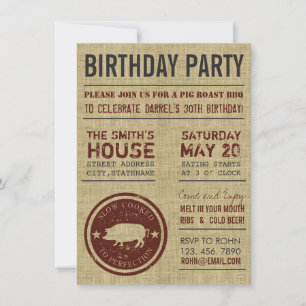Rustique Burlap BBQ Invitations de fête d'annivers
